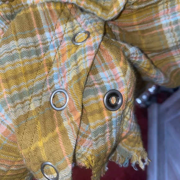 FREE PEOPLE Juniper Ridge Button-Down Shirt Oversized Plaid Crinkled Cotton Top - Picture 5 of 7